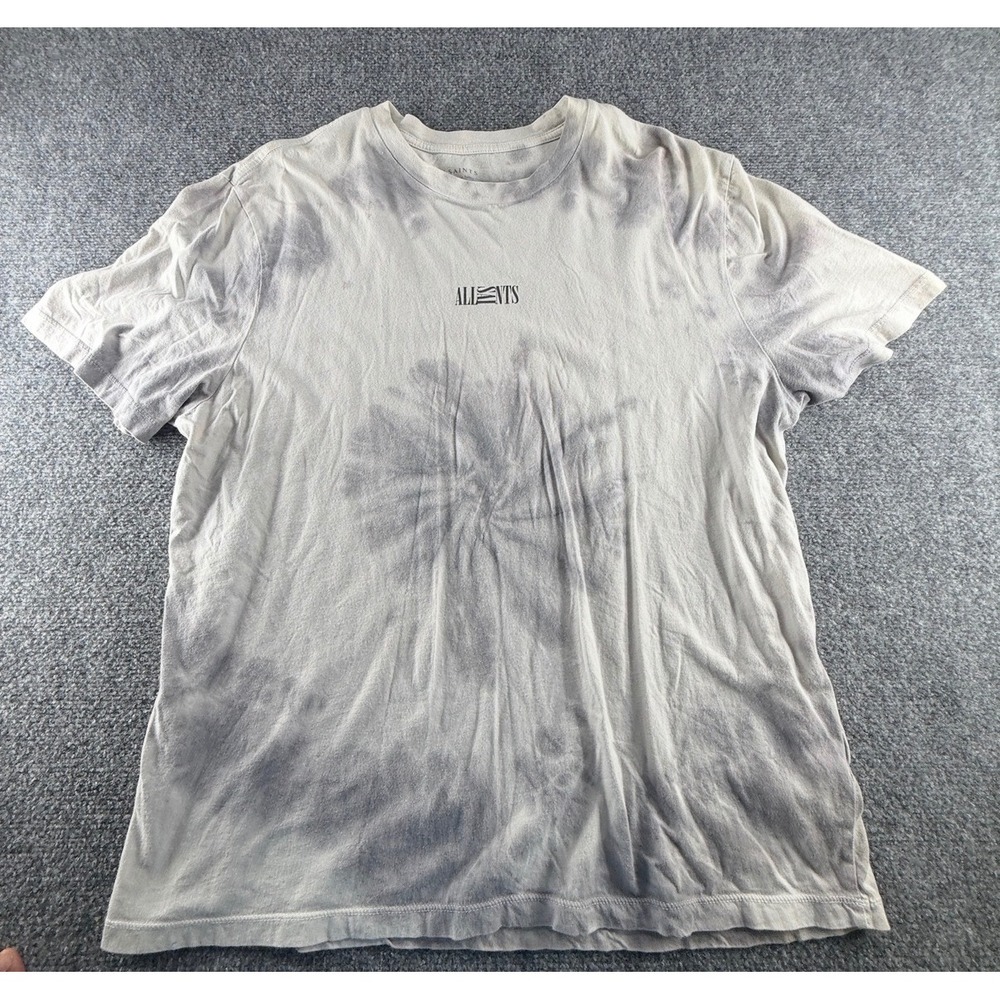 AllSaints Mens Relaxed Fit Tie Dye Logo T-Shirt Grey White Large Short Sleeve